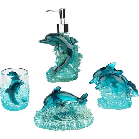 Accessoires de salle de bain en résine, ensemble de salle de bain avec distributeur et porte-brosse à dents, et dauphins sauteurs (1/4)
