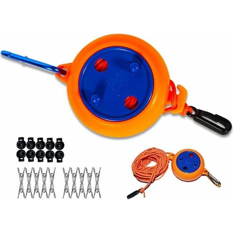 Einziehbare Wäscheleine, 8 m lange tragbare Camping-Wäscheleine, Outdoor-Wäscheleine mit stabiler Befestigungsschlaufe und Clip, für Indoor- und Outdoor-Camping (1/5)