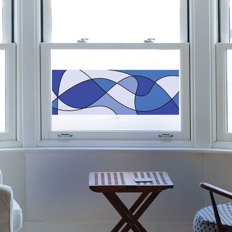 Autocollant Electrostatique Géométrique Bleu 67x23cm pour Fenêtre - Sticker Vitre Deco Design Intérieur/Extérieur (1/2)