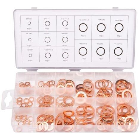 Kit de 150 rondelles en cuivre – 15 tailles M5 à M22 – Haute conductivité et résistance à la corrosion – Boîte de rangement incluse - 150pcs (1/5)