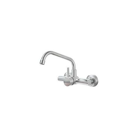 Wandmontierte Küchenarmatur, 360° schwenkbare Wandmischbatterie, 150 mm Lochabstand für Warm- und Kaltwasser, Armatur aus Edelstahl 304, abnehmbarer Luftsprudler, gebürstete Oberfläche (1/5)