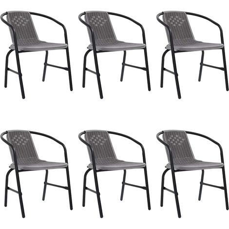 Lot de 6 Chaises de Jardin Empilables en Rotin Plastique et Acier pour Terrasse Noir - PANGIVO (1/5)
