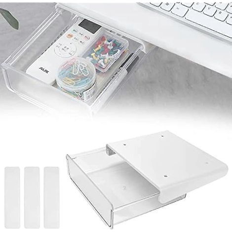 Organisateur de tiroir sous bureau, plateau de rangement auto-adhésif dissimulé sous un tiroir de bureau, grande capacité, boîte de rangement pour stylos et crayons pour la maison et le bureau. (1/5)