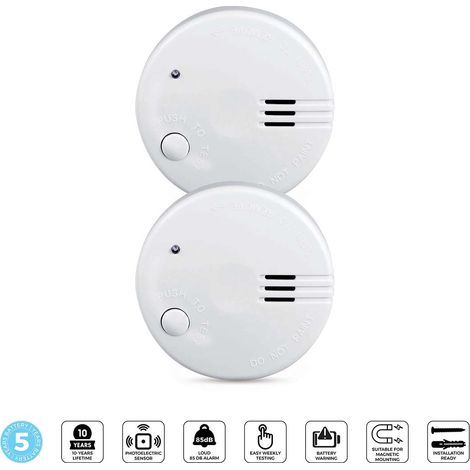 Mini détecteur de fumée, pile d'une durée de vie de 5 ans, lot de 2, blanc (1/5)
