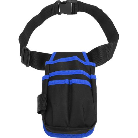 Pochette multifonction portable en tissu Oxford, idéale pour l'alpinisme, le camping et les activités de plein air. Sac banane avec ceinture et bordure bleue. (1/5)