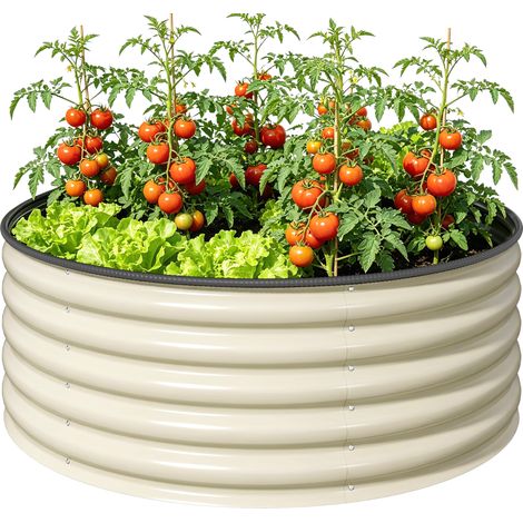 Galvanised Raised Garden Bed Safety Edging, Outdoor Raised Planter Box Gloves, 120 x 120 x 43cm, Cream White (1/5)