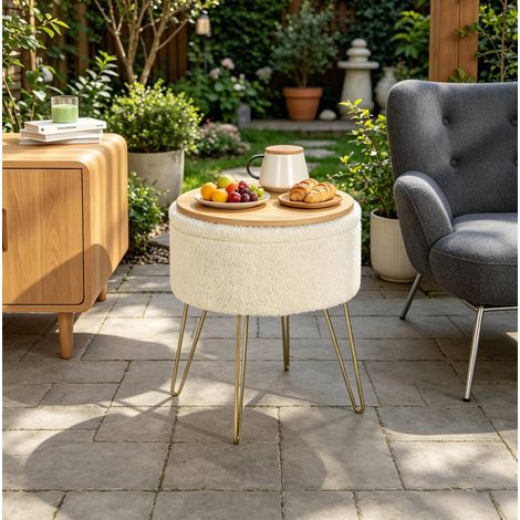 Pouf rotondo contenitore in tessuto teddy beige Ø39 x 44 cm OKWISH (1/5)