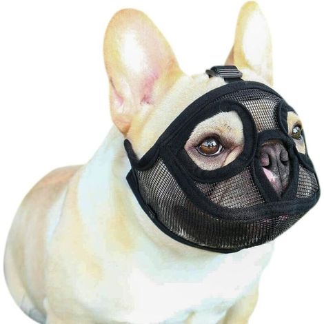 Taille S (6 - 13,5 kg)Muselière pour Chien en Maille Museau de Chien à Museau Court Muselière Réglable Bouledogue Français Anti-Mordillage/Mastication/Aboiement Couvre-Bouche pour Bouledogue Anglais P (1/5)