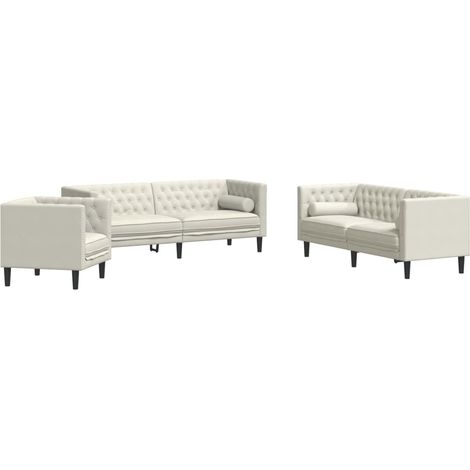 vidaXL Set Divani Chesterfield 3pz con Cuscini Crema Velluto (1/5)