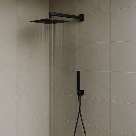Kit set incasso doccia braccio,soffione e doccino con flessibile e presa acqua modello square quadro nero opaco soffione-braccio-flessibile-doccino-presa acqua - 1/2" AMBRA WATER