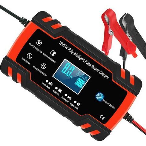 8A 12V/24V Smart-Batterieladegerät für Auto und Motorrad, Autobatterieladegerät und -erhaltungsgerät, 3-stufiges Batterieladegerät und Kfz-Reparaturfunktion. (1/5)