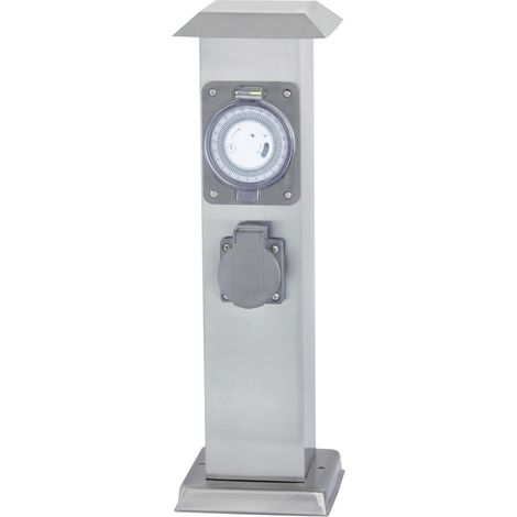 Edelstahl Außensteckdose 2 Steckosen, 1 mechanische Zeitschaltuhr Außensteckdose