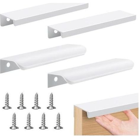 Lot de 4 Poignée Invisible Blanche 120mm Deux Modèles Poignée Meuble Invisible Blanc Poignée de porte Dissimulée en Aluminium Poignée Encastrée Poignee Profil Aluminium Invisible avec Vis (1/5)