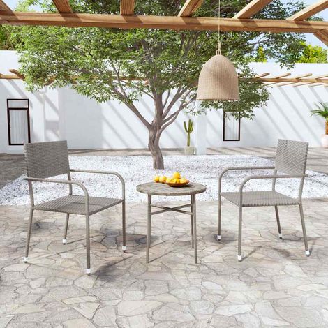 Ensemble Table et Chaise de Jardin 3 pcs - Ensemble de salle à manger de jardin Résine tressée Gris BV169596 - BonneVie (1/5)