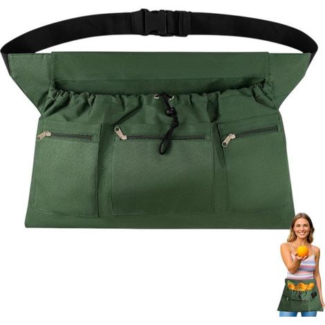 Gartenschürze Pflückschürze Aufbewahrungstasche Obstpflücktasche Oxford Gewebe Unisex Gartenzubehör zum Pflücken von Gemüse, Obst und Blumen Grün (1/5)