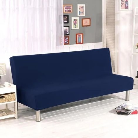 Couleur unie complet pliant stretch Housse de canapé clic-clac, sans accoudoirs, canapé Slipcover protecteur, bleu marine (1/4)