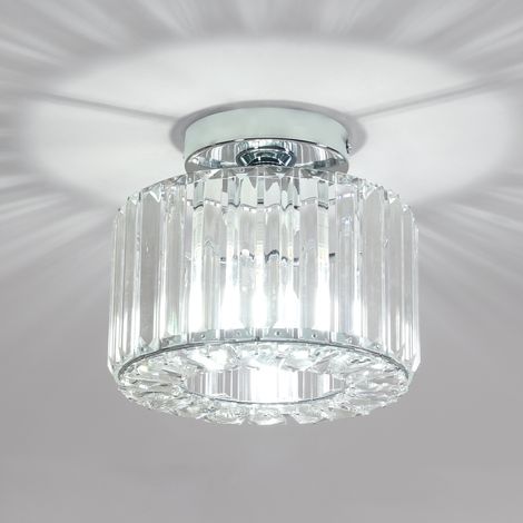 GOECO Plafonnier Argenté en Cristal Industriel, Luminaire E27 Lustre Suspension Design Métal 21cm,Eclairage Plafond Moderne pour Couloir, Salon, Salle à Manger, Cuisine (1/4)