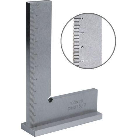 100 x 70mm Equerre Menuisier 90°, Equerre À Chapeau en Acier avec Base et Échelle DIN 875, avec Arrêt Equerre Charpentier, Charpentier, pour Les Travaux de Précision Dans Le Travail du Bois (1/4)