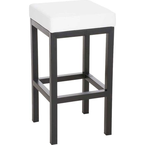 Tabouret de bar x1 avec repose-pieds design simple hauteur d'assise 85 cm en PVC blanc et support en métal noir 100005412 (1/4)