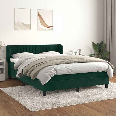 Cama box spring con colchón terciopelo verde oscuro 140x200 cm (1/5)