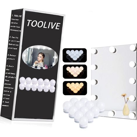 LED Vanity Mirror Lights, Hollywood Style USB Makeup Mirrior Strip Lights Kit with 12 Dimmable LED Bulbs, 3 Colours Modes 12 Levels Brightness Beauty Lights for Makeup Dressing Mirror (1/4)