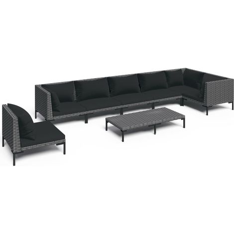 Set sofás de jardín 8 pzas cojines ratán sintético gris oscuro vidaXL (1/5)