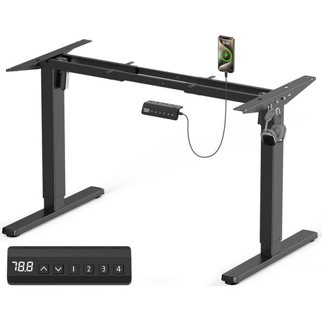 Bureau électrique réglable en hauteur avec 2 moteurs puissants, cadre de bureau réglable en hauteur avec port USB-C, contrôle de la mémoire, 2 crochets, noir (1/5)