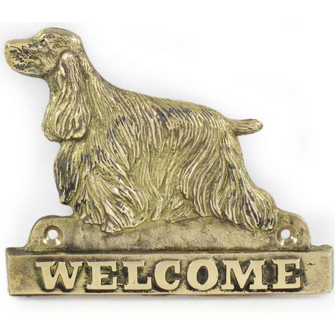 Cocker Spaniel Inglese - cartello porta con un cane, targa di benvenuto in ottone, cartello unico con la scritta Welcome di Art-Dog (1/4)