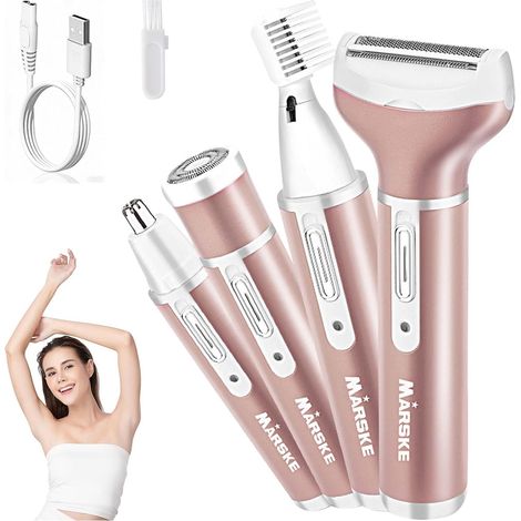 Women's Electric Shaver, 4 in 1 Rechargeable Painless Shaver, Hair Remover, Cordless Shaver, For Face, Arms, Legs, Armpits, Bikini (1/5)