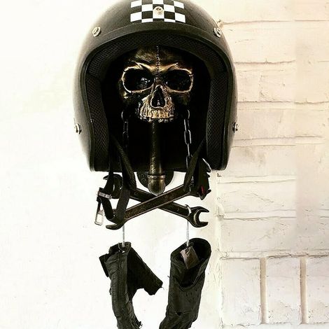 [Yue Xing Hui] Totenkopf-Motorradhelmhalter (1 Stück), Motorradzubehör, Wandhelmhalter (1 Helmhalterbox), Stil A, Einheitsgröße.