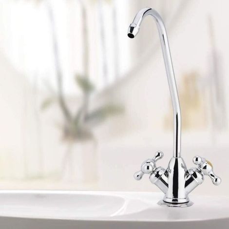 Vtizikl Robinet de cuisine à double tête en alliage de zinc 1/4'', chromé, avec osmose inverse et filtre à eau potable (1/4)