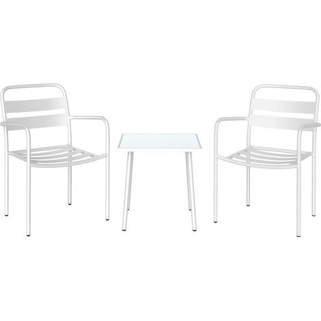 GagaEnsemble bistro 3 pieces metal mobilier de jardin avec 2 chaises table en verre design a lattes (1/5)