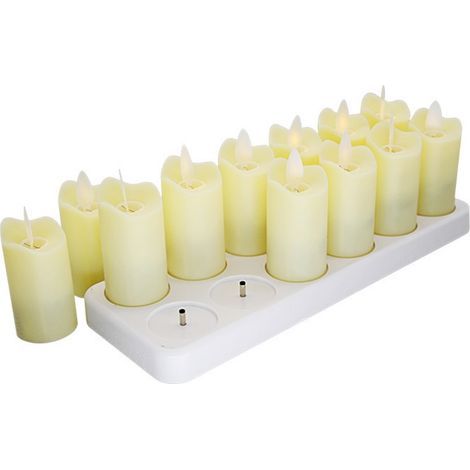 Set of 12 flickering LED stearic candles, battery-operated lights for wedding, autumn, and Christmas decorations, rechargeable with remote control (1/5)