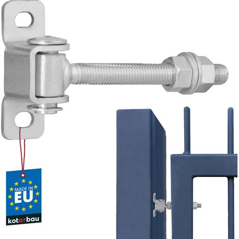KOTARBAU® Charniere Portail - Acier - 115 mm M12 - Argenté - Charnière Réglable pour Portillon Extérieur - Gond Portail Lourd - avec Plaque de Fixation - Gond Réglable Galvanisée