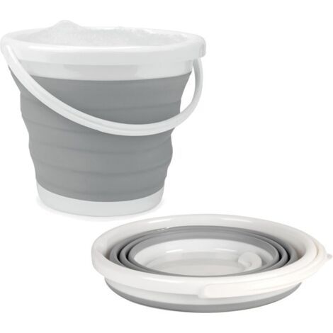 LA028495GRY Seau Pliable de 10 L, Design Compact et Peu Encombrant, Utilisation à l'Intérieur et l'Extérieur, Petite Bassine Bucket pour Le Nettoyage Domestique, Voitures & Camping, Gris (1/4)