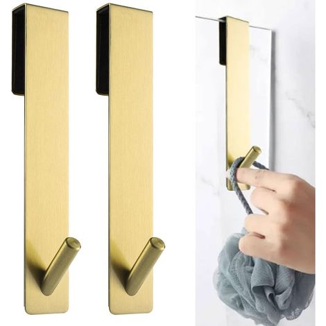 Set mit 2 Duschhaken, bohrfreie Handtuchhalter, für rahmenlose Glasduschtüren, 6 bis 12 mm dick (gold) (1/4)