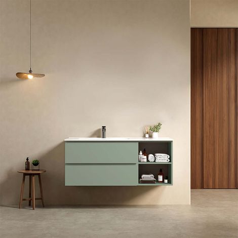 Mobile bagno sospeso 120 cm Verde Salvia Lavabo a Sinistra in Ceramica Senza Specchio - Fiji Paint Plus (1/4)