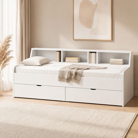 Cama nido 90x200 cm de madera blanca con almacenaje FloraGrace (1/5)