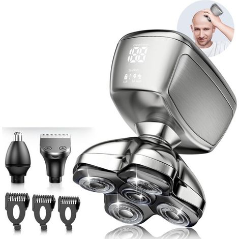5D Herren-Kahlkopfrasierer, Haartrimmer für Männer mit Glatze, 120 Minuten Akkulaufzeit, wasserdichter Nass- und Trockenrasierer mit Haartrimmer, LED-Display und Aufsteckkamm (1/4)