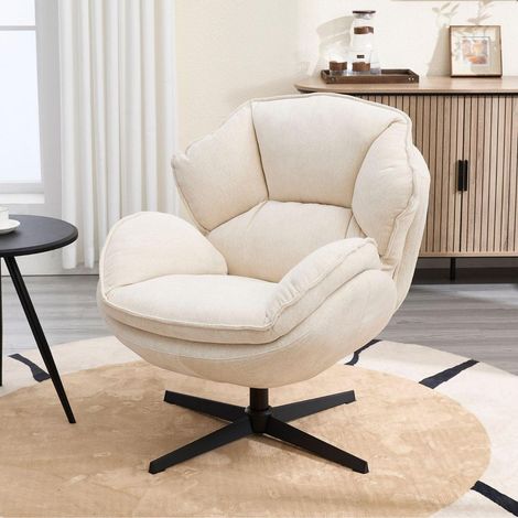 Fauteuil oreilles chenille pivotant 360° avec coussins épais blanc (1/5)
