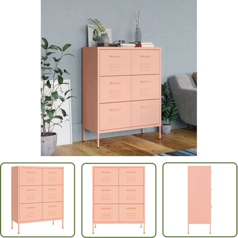 The Living Store Schubladenschrank Rosa 80x35x101,5 cm Stahl - Schubladenschrank - Rosa - Metallschrank - Stauraumspeicher - Wohnzimmermöbel (1/5)