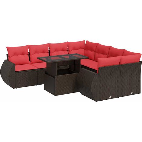 Maison Exclusive - Salon de jardin avec coussins 9pcs marron résine tressée acacia (1/5)