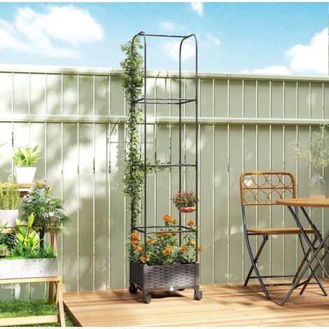Jardinera móvil con enrejado, 40 x 40 x 185 cm, 4 ruedas con freno, negra OKMYHOME (1/5)