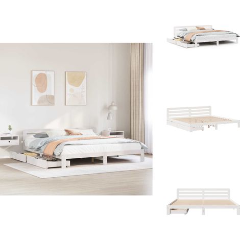 Massivholzbett ohne Matratze Weiß 180x200 cm Kiefernholz - Bettgestell - Bettrahmen - Schlafzimmermöbel - Bett (1/5)