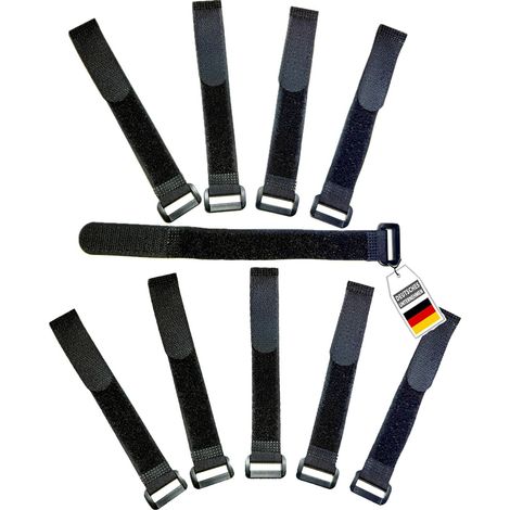 10x bande toison et crochet 40cm avec boucle, noir, 20mm de largeur, Sangle auto-agrippant, attache-câble réutilisable en nylon (1/5)