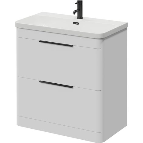 Oslo Gloss White 800mm 2 Drawer Vanity Unit with Fina Basin - 800mm - Matt Black 300mm Finger Pull