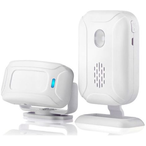 Détecteur de Mouvement,Sonnette sans Fil,Kit de Système Alarme Maison avec 1 Capteur Et 1 Récepteur,Dispositif ，Blanc (1/4)