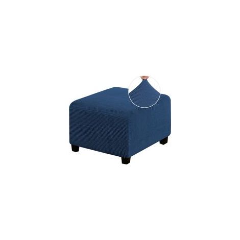 Elastischer Hockerbezug, quadratisch, ideal für Wohnzimmerhocker. Elastischer Hockerbezug aus dickem, kariertem Jacquard-Stoff, elastischer Saum (mittlere Größe, Marineblau – Crezuo).