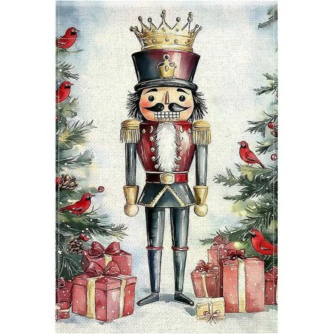Drapeau de bienvenue Casse-Noisette de Noël unique pour jardin, décoration extérieure de cour, drapeau de maison double face, décorations de bienvenue (mât non inclus). (1/5)