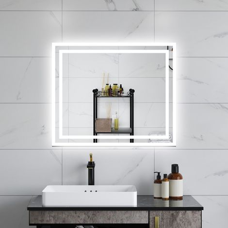 SKY 60x50cm Wall Mounted LED Bathroom Mirror,3-Colour Dimmable Illuminated Lights,Touch Control,Demister Pad,Memory Function,IP44 Rated (1/5)